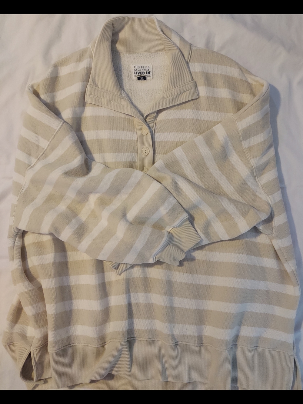 American Eagle Outfitters Beige & White Striped Super Soft Henley Pullover - Picture 8 of 8